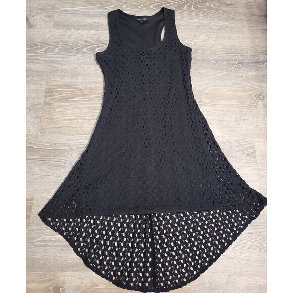 As U Wish Black Sleeveless Crochet Hi Low Dress Size Small Cocktail Party‎ Sexy - Picture 1 of 9
